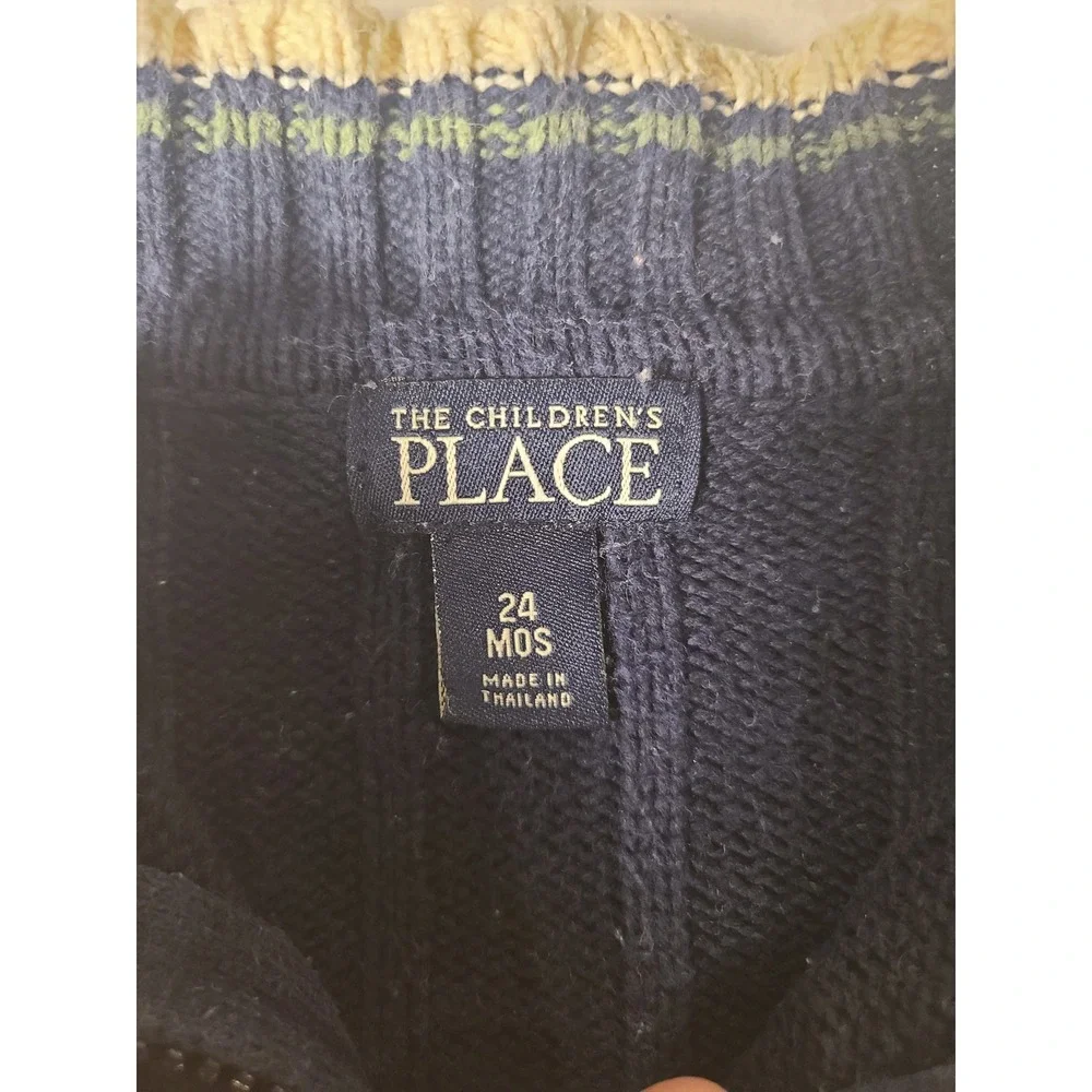 The Children's Place Quarter Zip Sweater Kids 24M Green Blue Striped Knit Preppy